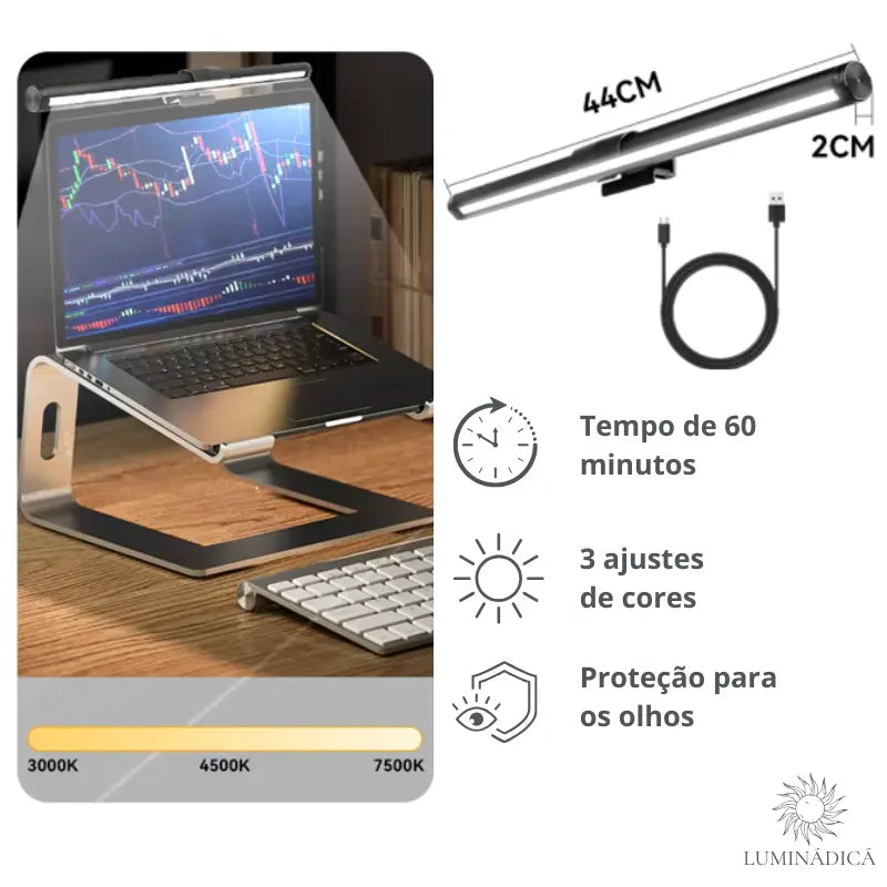 Luminária LED para Monitor com Ajuste de Intensidade